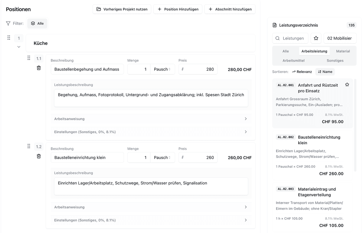 Werkli Offerten erstellen