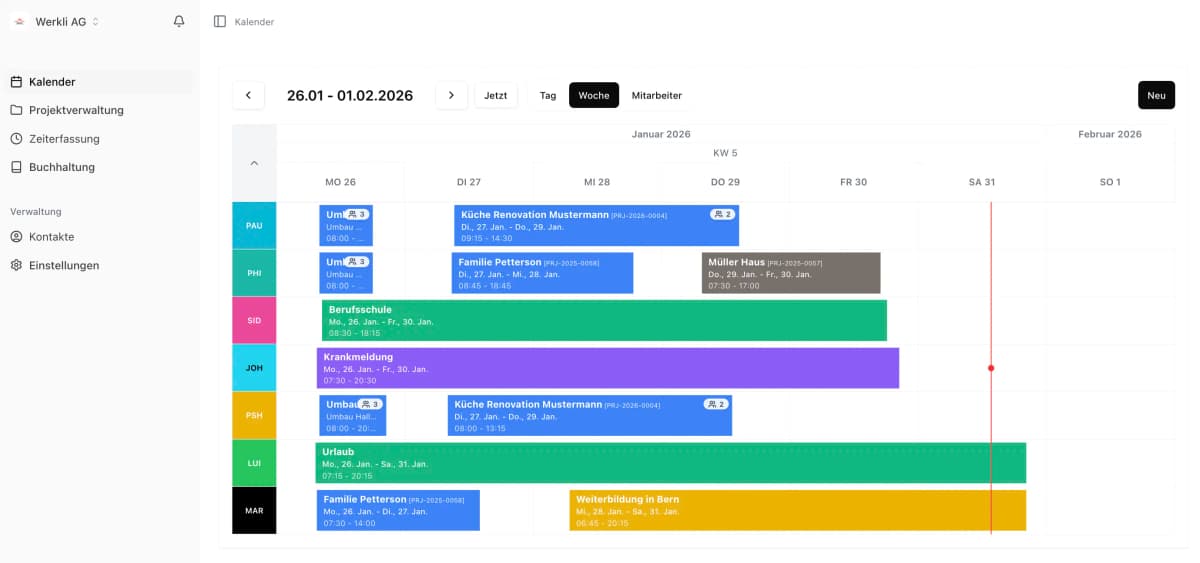 Werkli Kalender und Einsatzplanung
